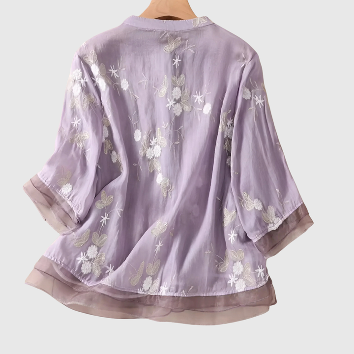 Mireille | Cotton Top with Embroidered Flowers