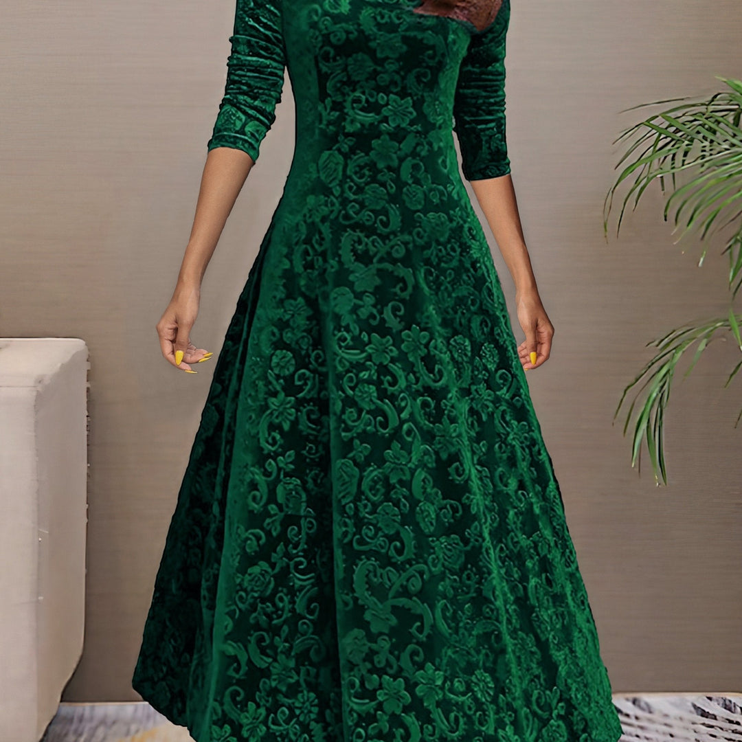 Denise™ | Elegant Long Sleeve Velvet Midi Dress