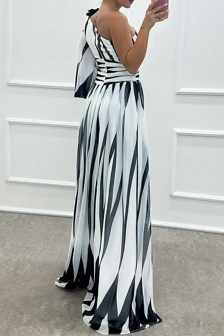 Aurora | Elegant Striped Dress with One Shoulder