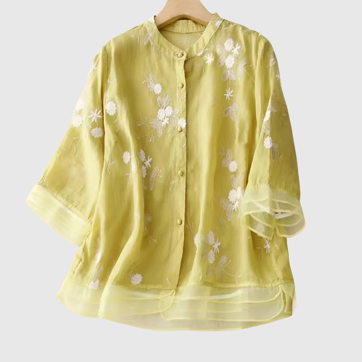 Mireille | Cotton Top with Embroidered Flowers