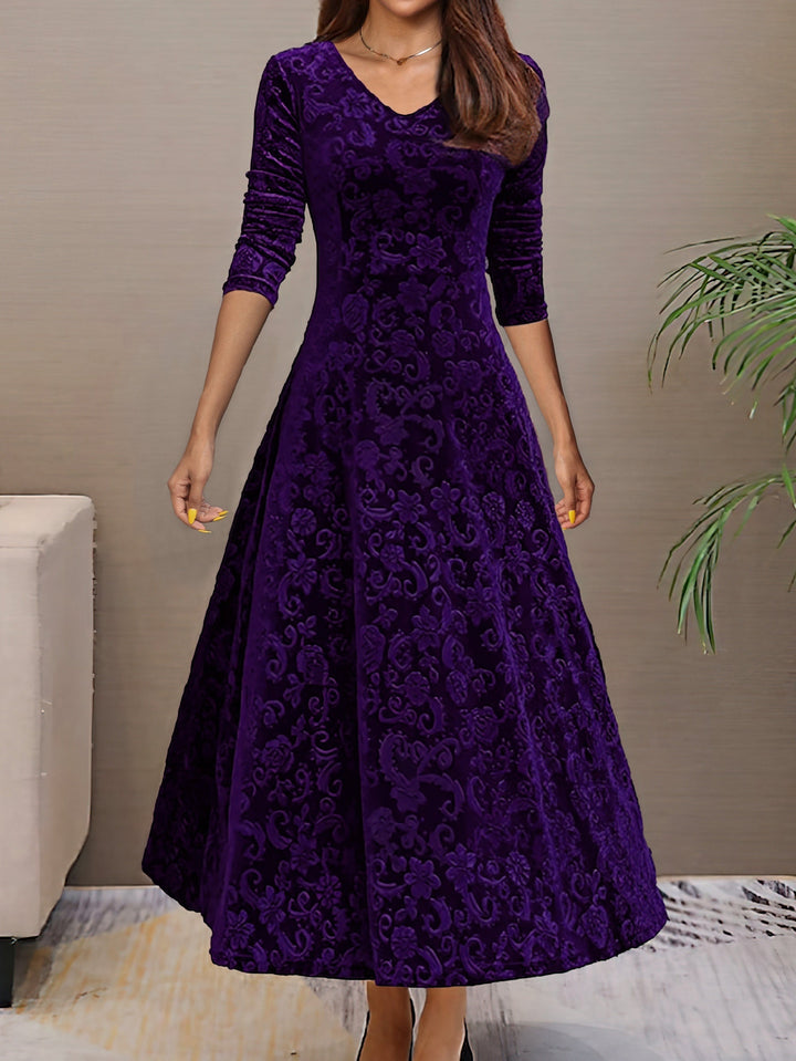 Denise™ | Elegant Long Sleeve Velvet Midi Dress