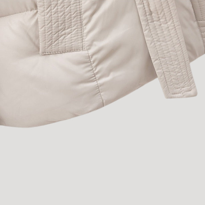 Women’s winter puffer jacket with hood and belt