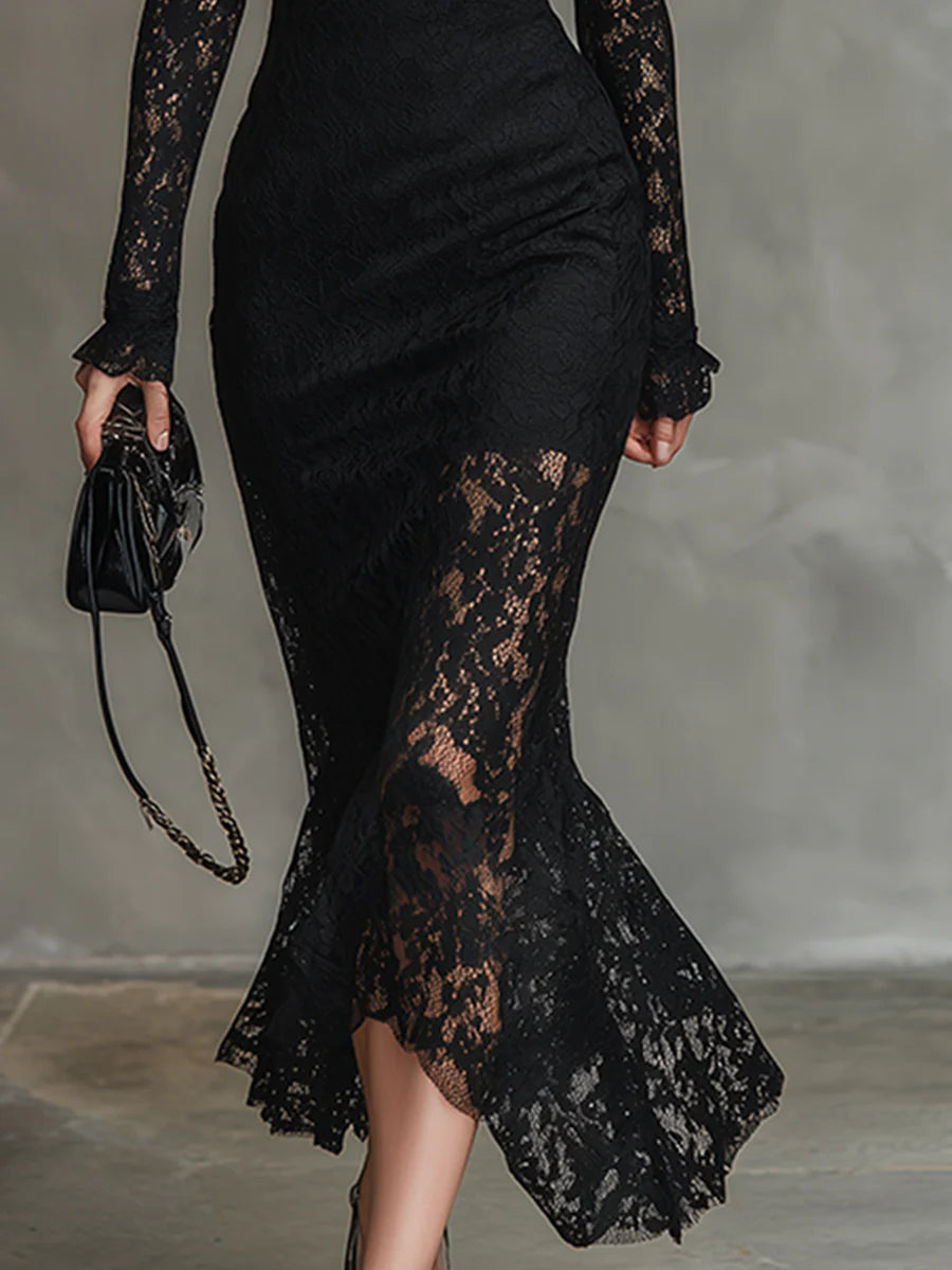 Selene™ | Elegant Stretch Lace Maxi Dress