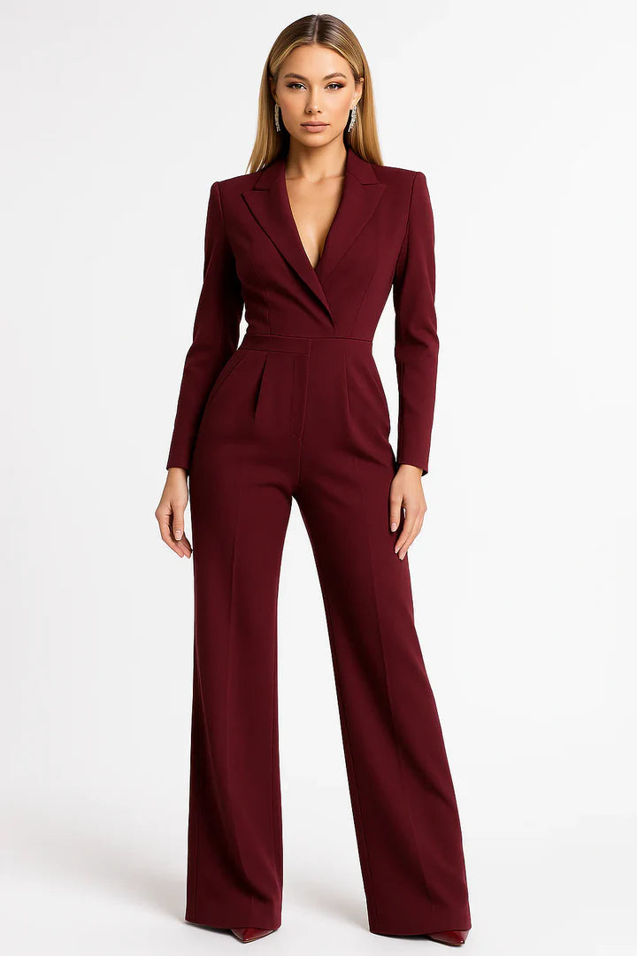 Luxury Blazer Jumpsuit (Romper Style) | Elegant Long-Sleeve Wide-Leg Outfit