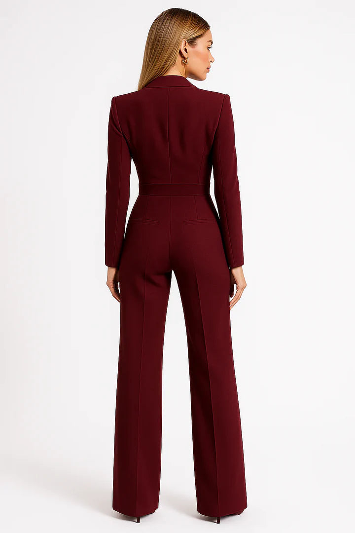 Luxury Blazer Jumpsuit (Romper Style) | Elegant Long-Sleeve Wide-Leg Outfit