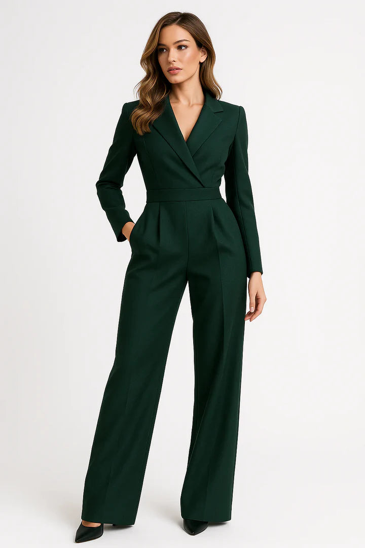 Luxury Blazer Jumpsuit (Romper Style) | Elegant Long-Sleeve Wide-Leg Outfit