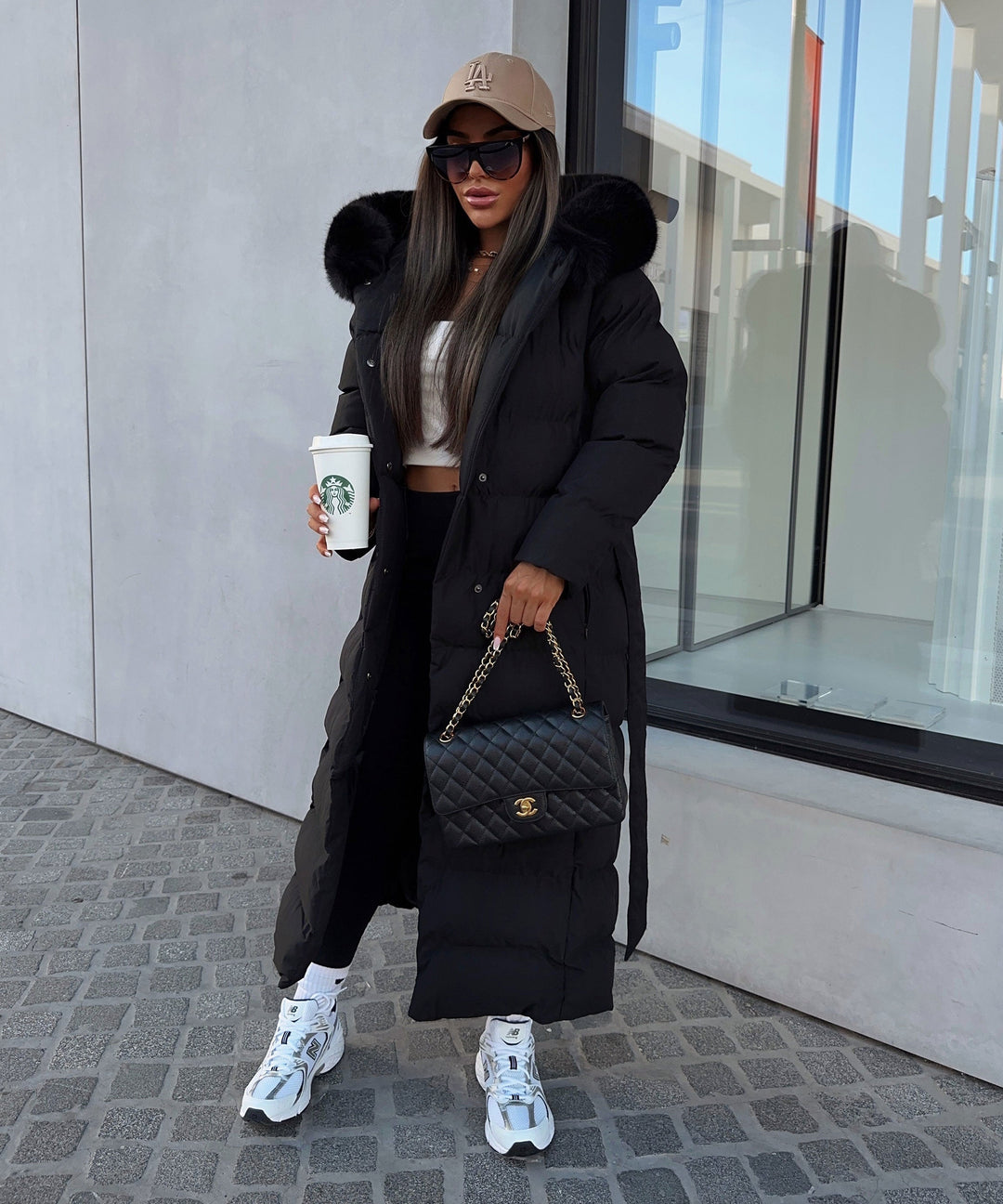 Women’s Black Quilted Winter Coat – Longline Hooded Jacket